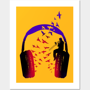 Headphone Music Trombone Posters and Art